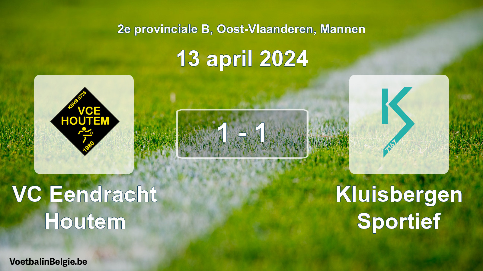 Gespeelde wedstrijd mannenvoetbal: VC Eendracht Houtem - Kluisbergen Sportief 1 - 1 (13 april 2024)