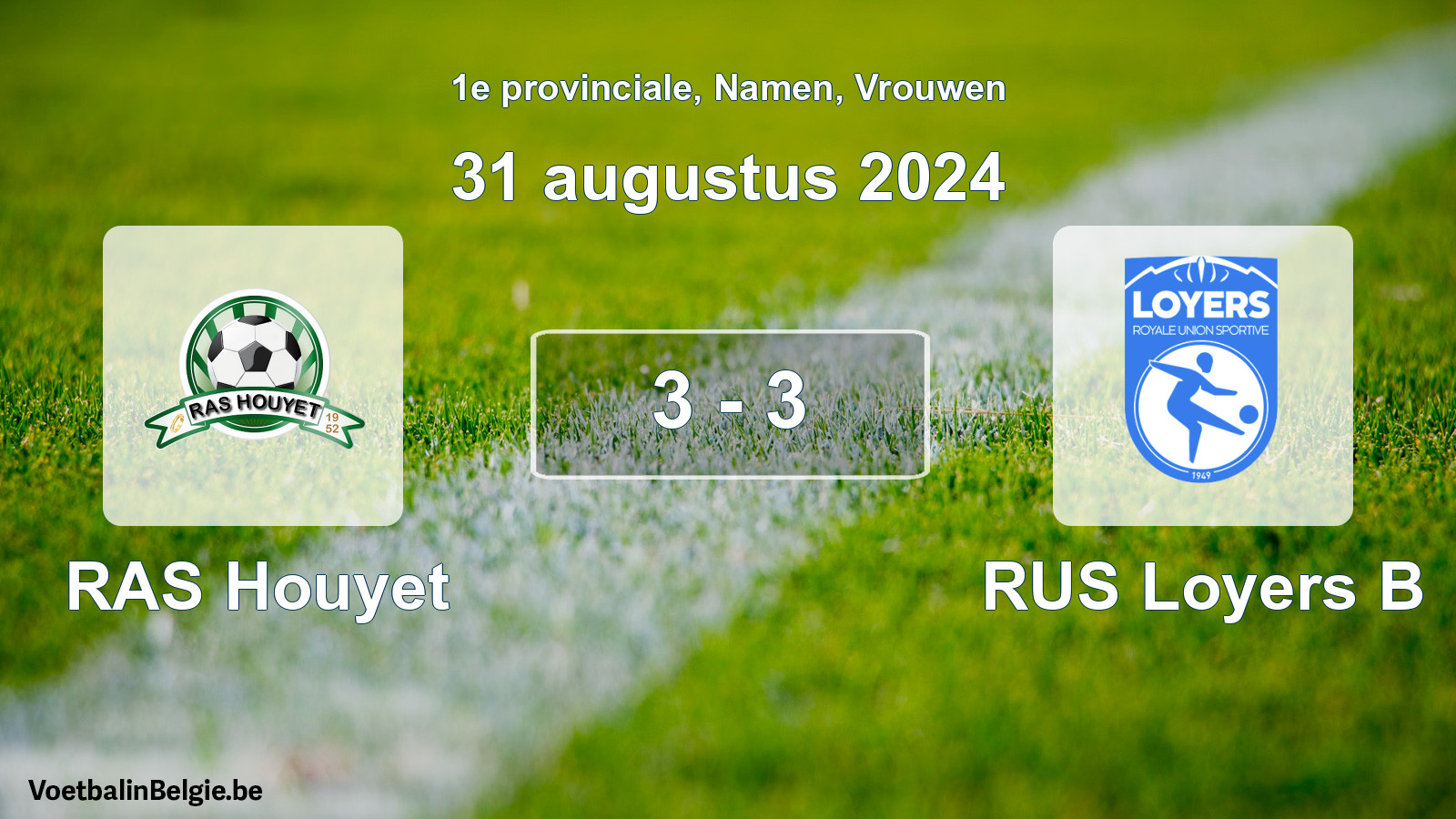 Gespeelde wedstrijd vrouwenvoetbal: RAS Houyet - RUS Loyers B 3 - 3 (31 augustus 2024)