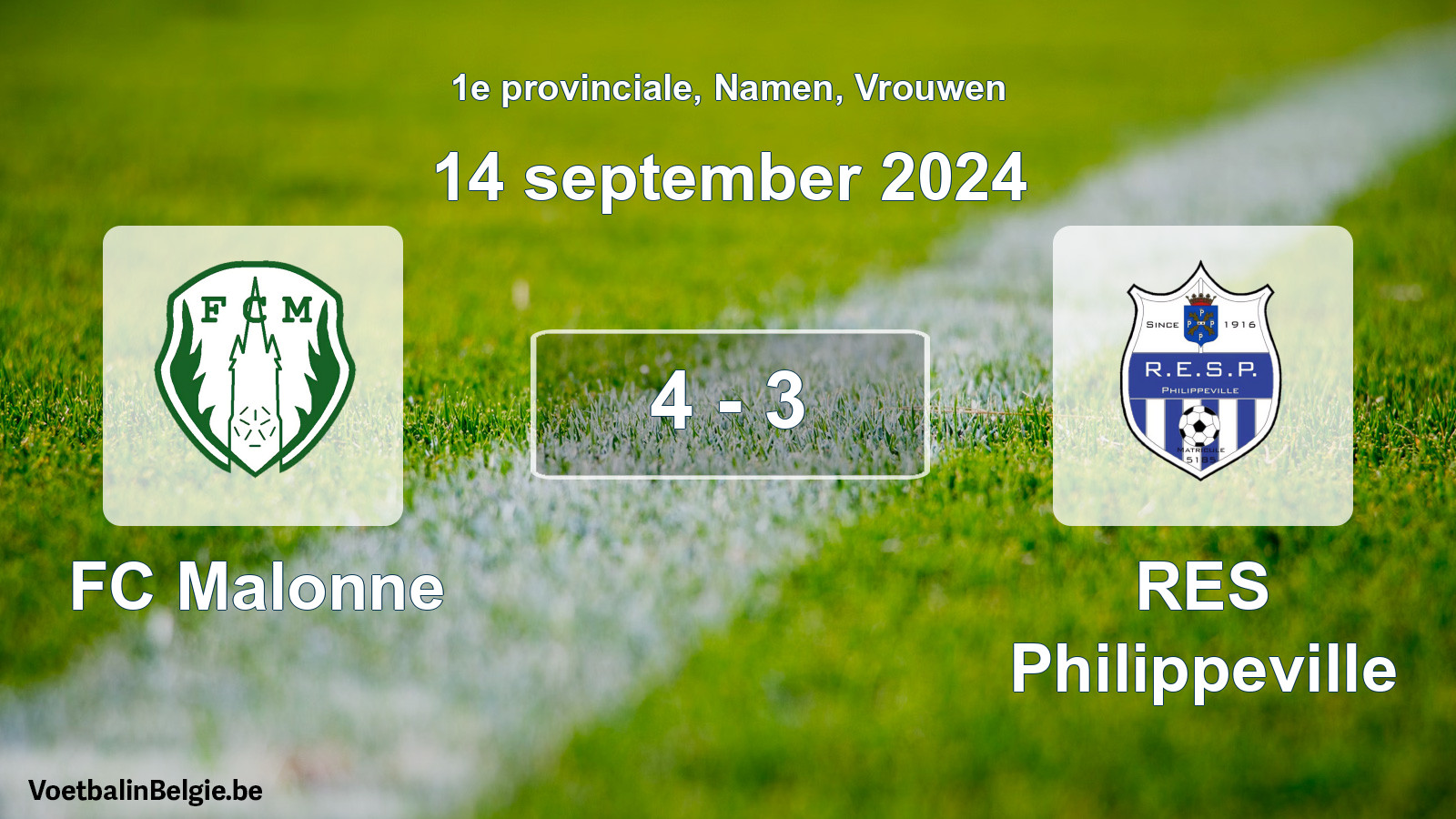 Gespeelde wedstrijd vrouwenvoetbal: FC Malonne - RES Philippeville 4 - 3 (14 september 2024)