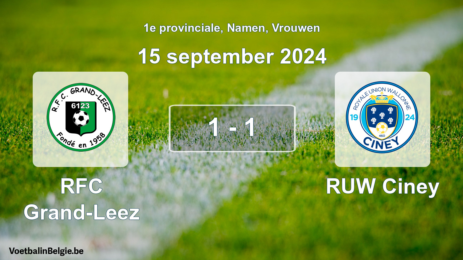Gespeelde wedstrijd vrouwenvoetbal: RFC Grand-Leez - RUW Ciney 1 - 1 (15 september 2024)
