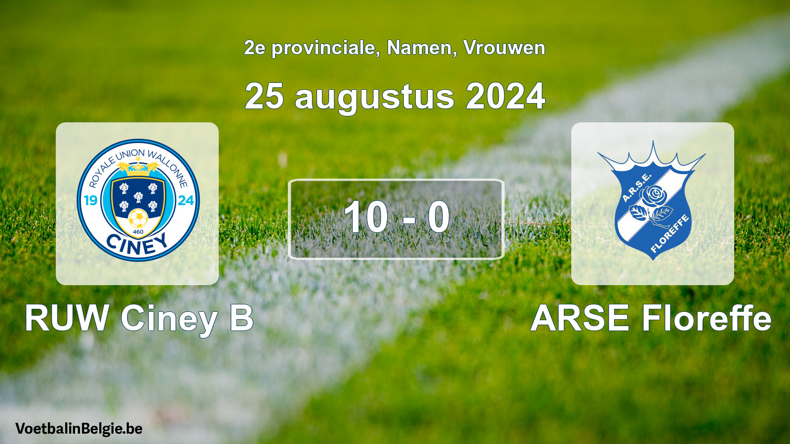 Gespeelde wedstrijd vrouwenvoetbal: RUW Ciney B - ARSE Floreffe 10 - 0 (25 augustus 2024)