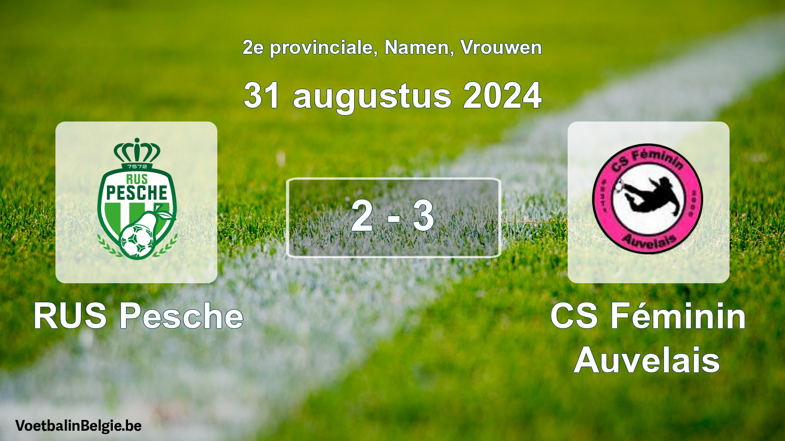 Gespeelde wedstrijd vrouwenvoetbal: RUS Pesche - CS Féminin Auvelais 2 - 3 (31 augustus 2024)
