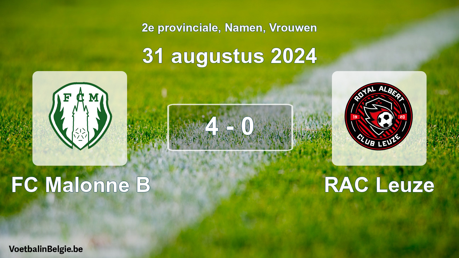 Gespeelde wedstrijd vrouwenvoetbal: FC Malonne B - RAC Leuze 4 - 0 (31 augustus 2024)