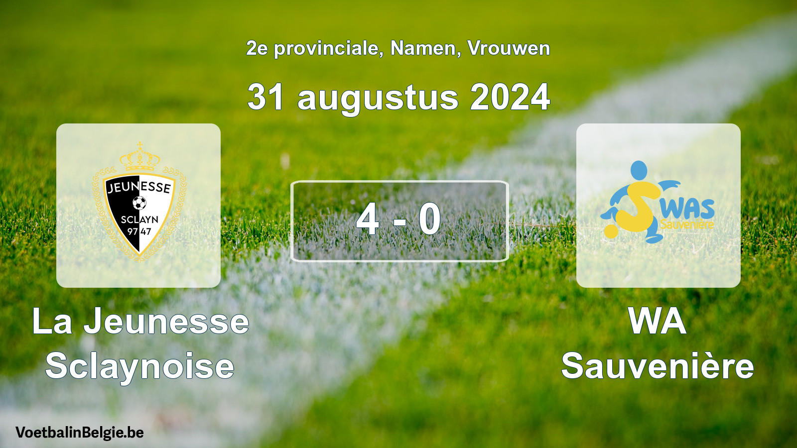 Gespeelde wedstrijd vrouwenvoetbal: La Jeunesse Sclaynoise - WA Sauvenière 4 - 0 (31 augustus 2024)