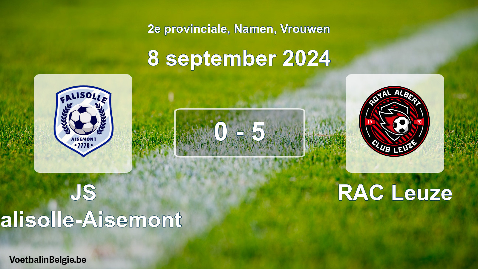 Gespeelde wedstrijd vrouwenvoetbal: JS Falisolle-Aisemont - RAC Leuze 0 - 5 (8 september 2024)
