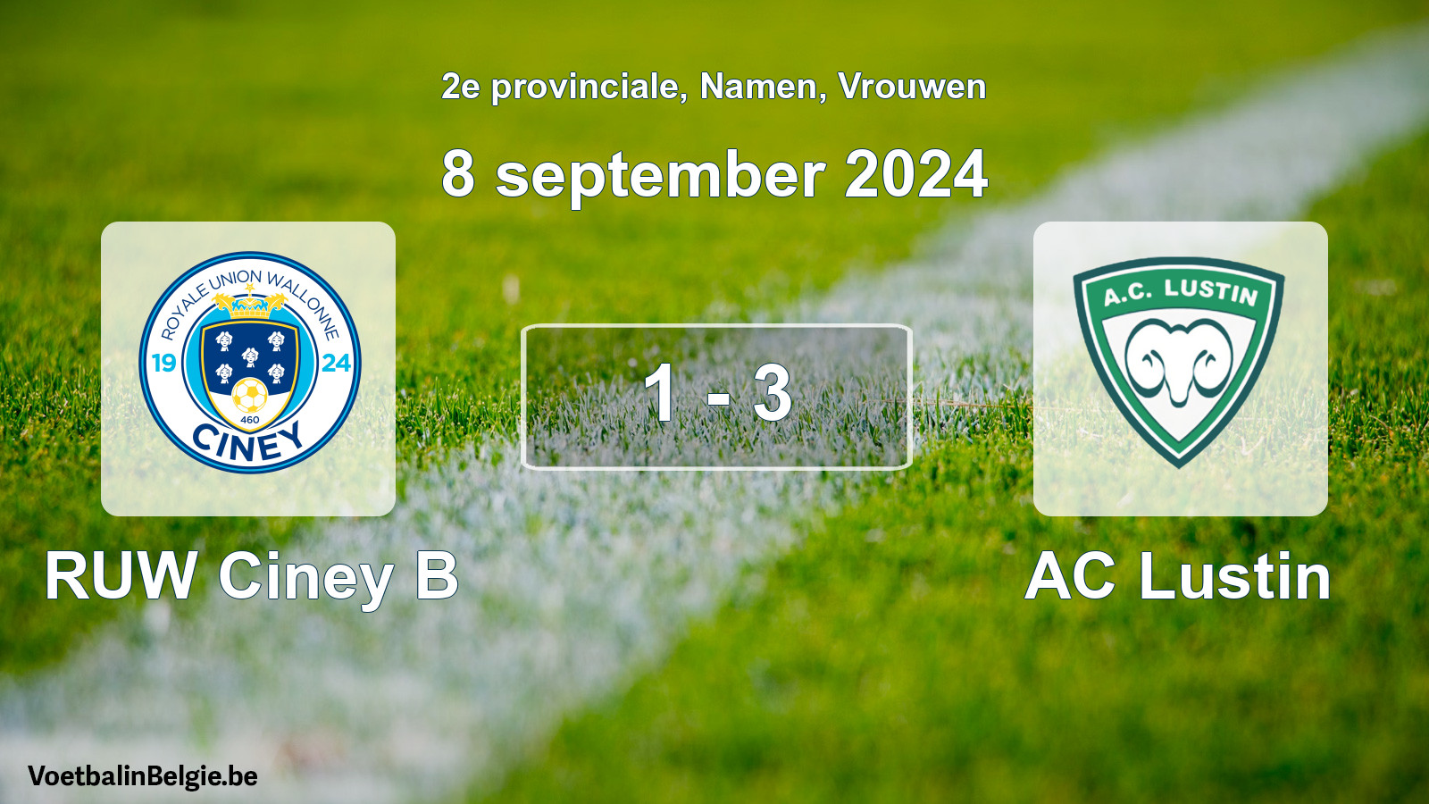 Gespeelde wedstrijd vrouwenvoetbal: RUW Ciney B - AC Lustin 1 - 3 (8 september 2024)