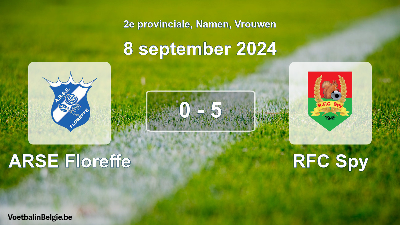 Gespeelde wedstrijd vrouwenvoetbal: ARSE Floreffe - RFC Spy 0 - 5 (8 september 2024)