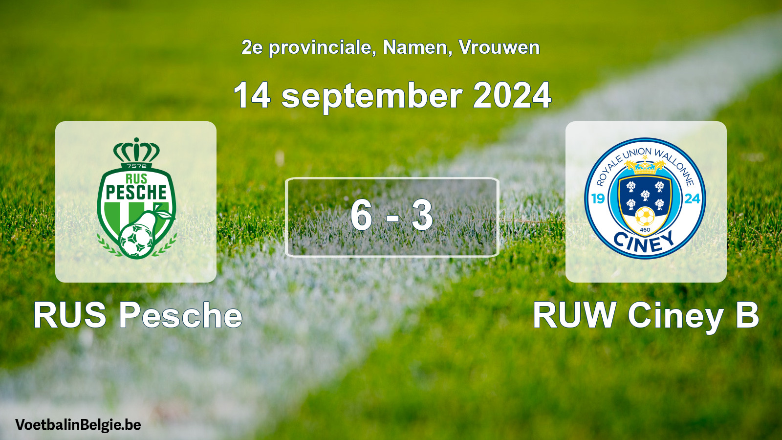 Gespeelde wedstrijd vrouwenvoetbal: RUS Pesche - RUW Ciney B 6 - 3 (14 september 2024)