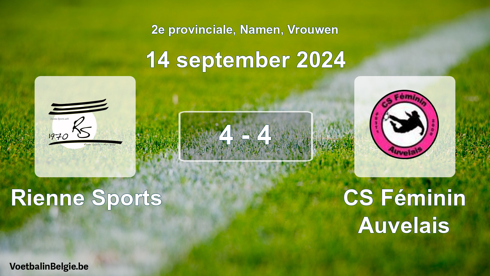 Gespeelde wedstrijd vrouwenvoetbal: Rienne Sports - CS Féminin Auvelais 4 - 4 (14 september 2024)