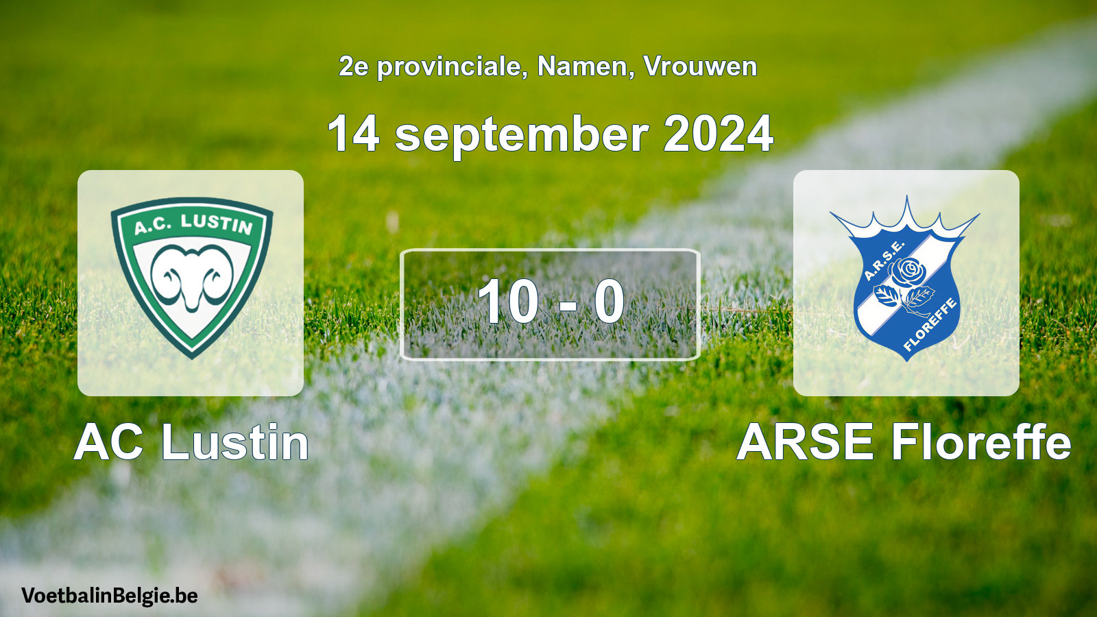 Gespeelde wedstrijd vrouwenvoetbal: AC Lustin - ARSE Floreffe 10 - 0 (14 september 2024)