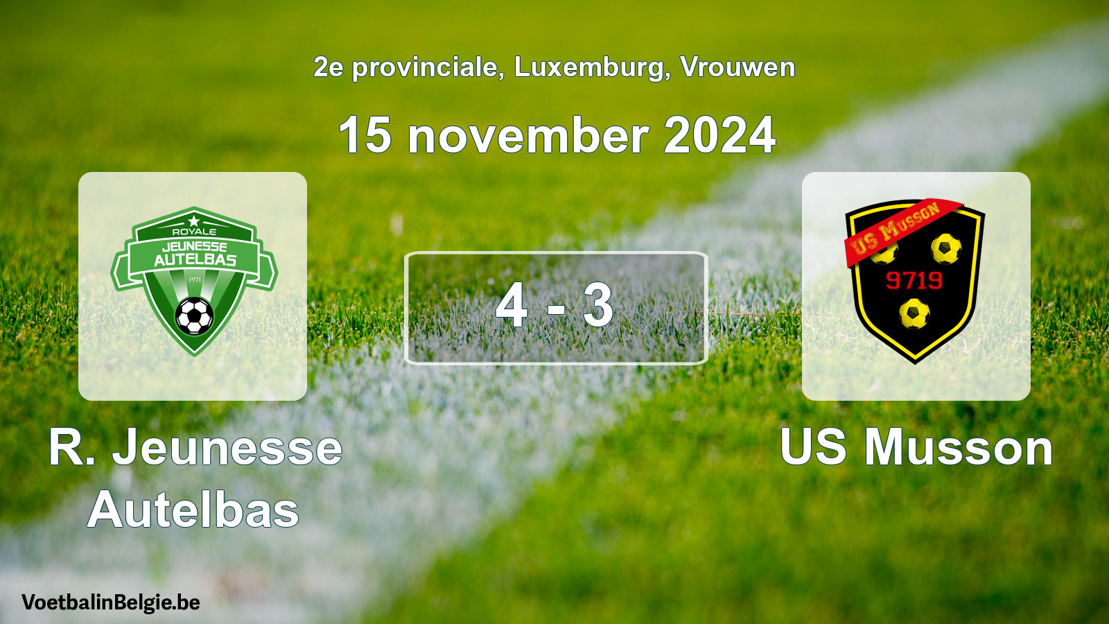 Gespeelde wedstrijd vrouwenvoetbal: R. Jeunesse Autelbas - US Musson 4 - 3 (15 november 2024)