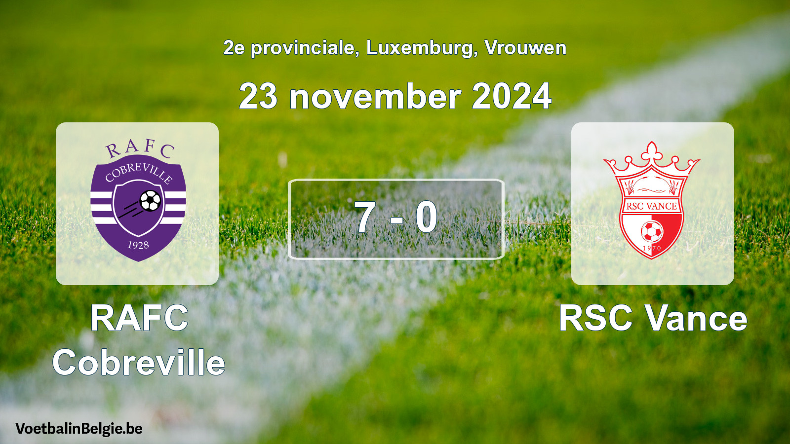 Gespeelde wedstrijd vrouwenvoetbal: RAFC Cobreville - RSC Vance 7 - 0 (23 november 2024)