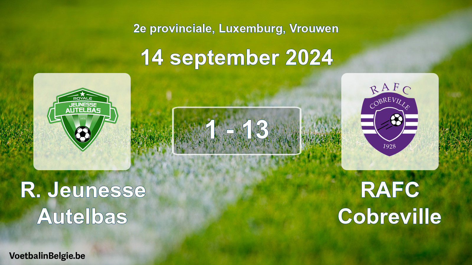 Gespeelde wedstrijd vrouwenvoetbal: R. Jeunesse Autelbas - RAFC Cobreville 1 - 13 (14 september 2024)