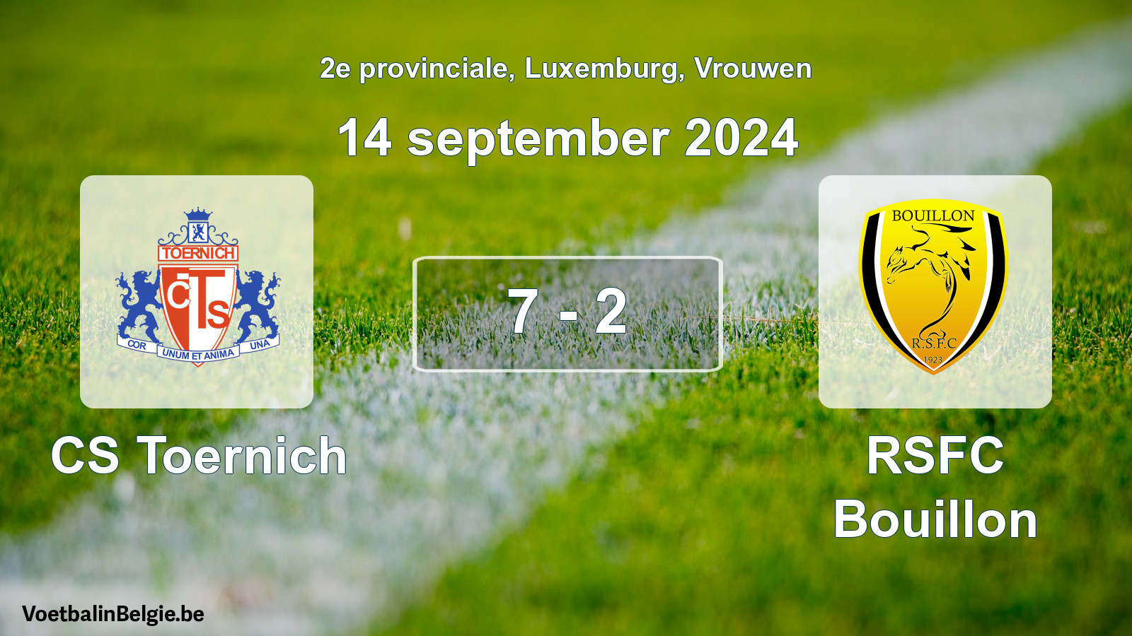 Gespeelde wedstrijd vrouwenvoetbal: CS Toernich - RSFC Bouillon 7 - 2 (14 september 2024)