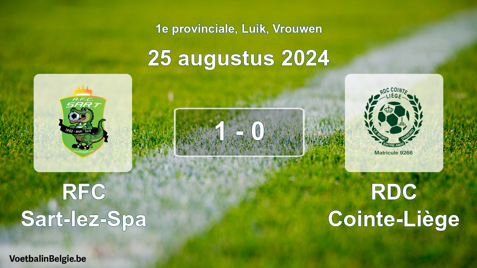 Gespeelde wedstrijd vrouwenvoetbal: RFC Sart-lez-Spa - RDC Cointe-Liège 1 - 0 (25 augustus 2024)