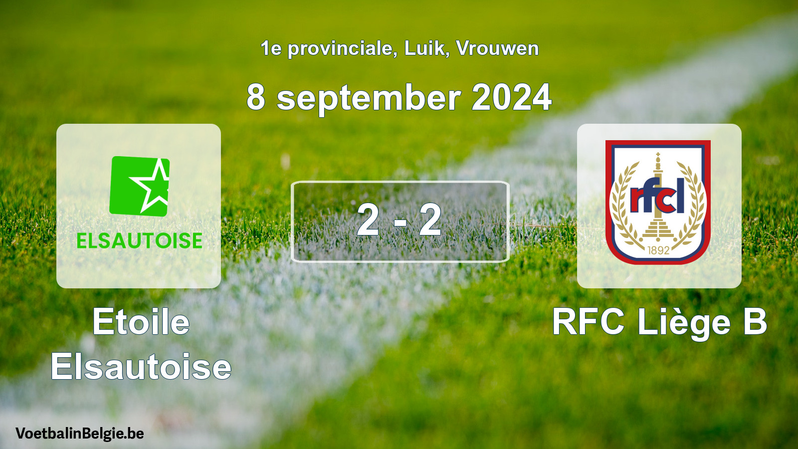 Gespeelde wedstrijd vrouwenvoetbal: Etoile Elsautoise - RFC Liège B 2 - 2 (8 september 2024)