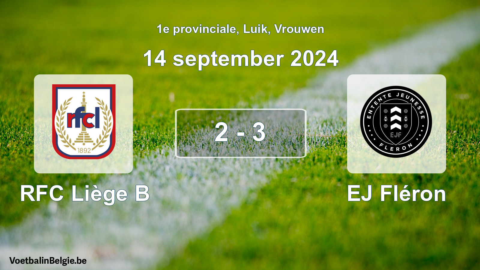 Match joué football femmes: RFC Liège B - EJ Fléron 2 - 3 (14 septembre 2024)