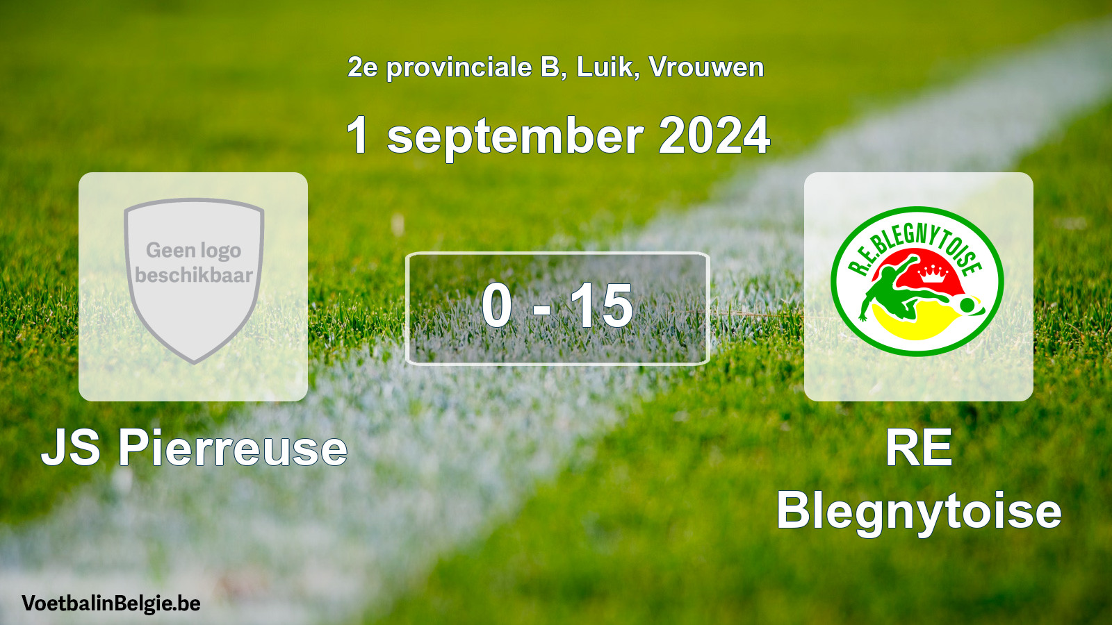 Gespeelde wedstrijd vrouwenvoetbal: JS Pierreuse - RE Blegnytoise 0 - 15 (1 september 2024)