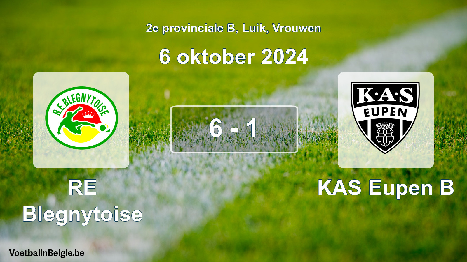 Gespeelde wedstrijd vrouwenvoetbal: RE Blegnytoise - KAS Eupen B 6 - 1 (6 oktober 2024)