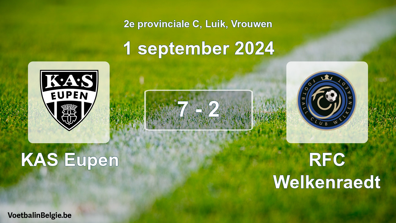 Gespeelde wedstrijd vrouwenvoetbal: KAS Eupen - RFC Welkenraedt 7 - 2 (1 september 2024)