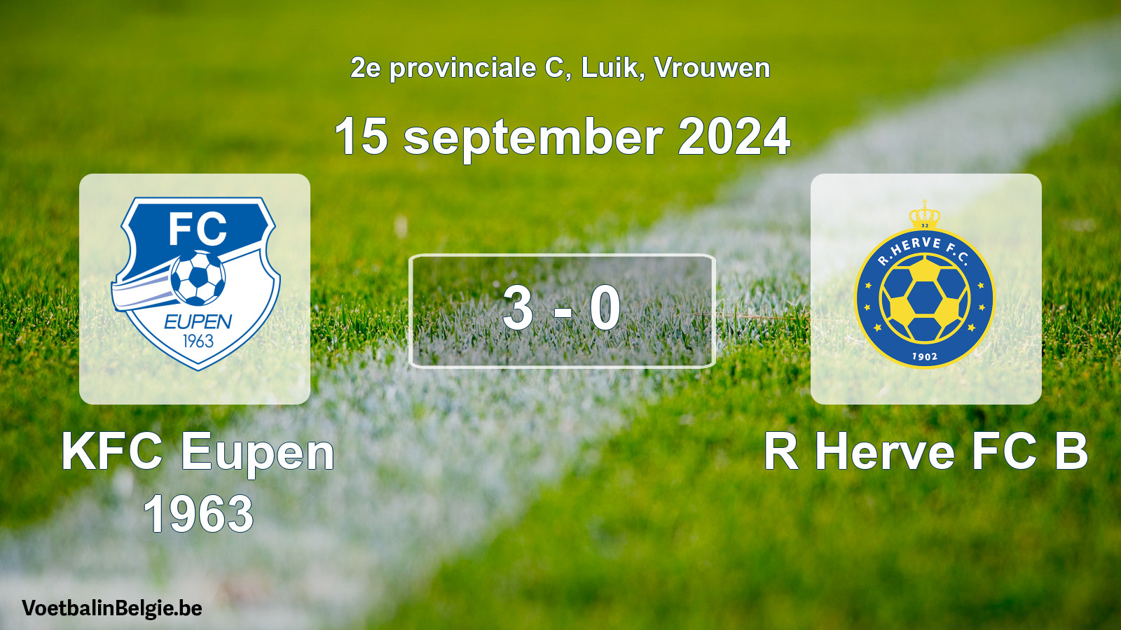 Gespeelde wedstrijd vrouwenvoetbal: KFC Eupen 1963 - R Herve FC B 3 - 0 (15 september 2024)