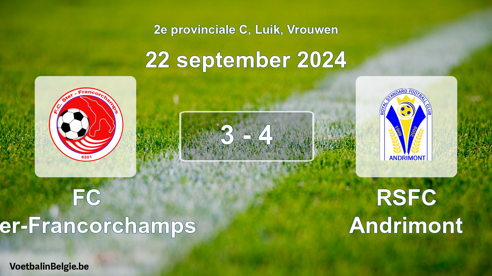 Gespeelde wedstrijd vrouwenvoetbal: FC Ster-Francorchamps - RSFC Andrimont 3 - 4 (22 september 2024)