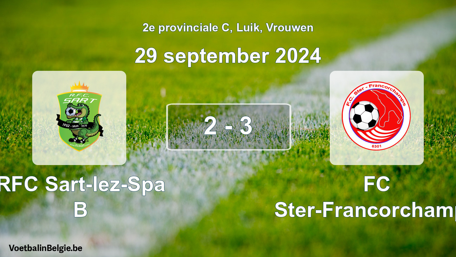 Gespeelde wedstrijd vrouwenvoetbal: RFC Sart-lez-Spa B - FC Ster-Francorchamps 2 - 3 (29 september 2024)