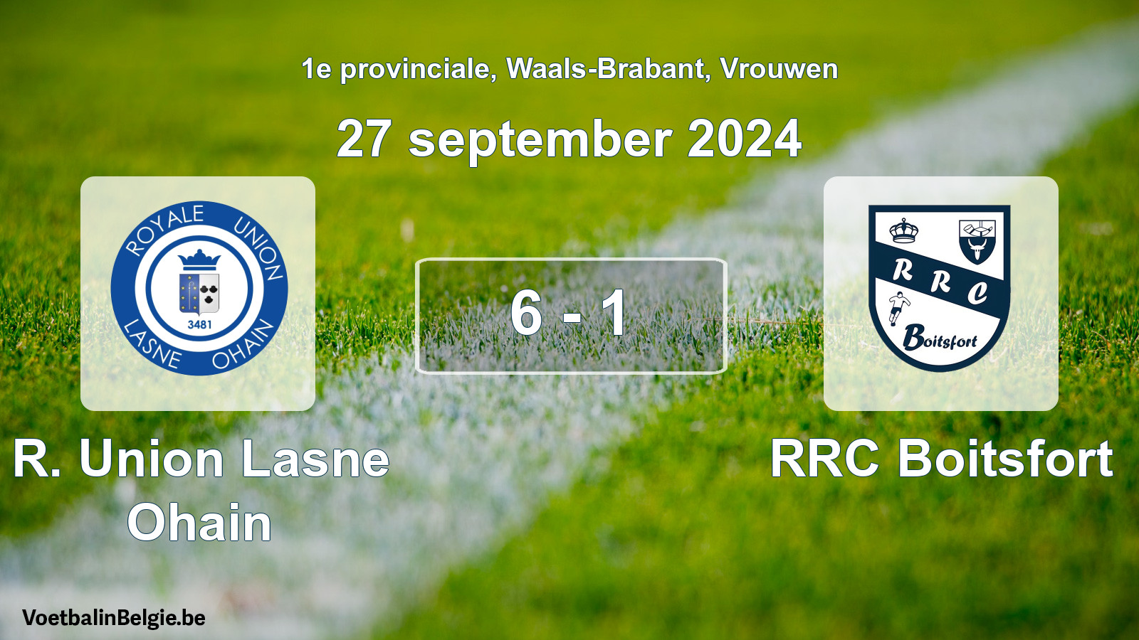 Gespeelde wedstrijd vrouwenvoetbal: R. Union Lasne Ohain - RRC Boitsfort 6 - 1 (27 september 2024)