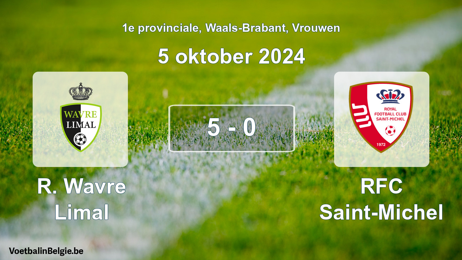 Gespeelde wedstrijd vrouwenvoetbal: R. Wavre Limal - RFC Saint-Michel 5 - 0 (5 oktober 2024)