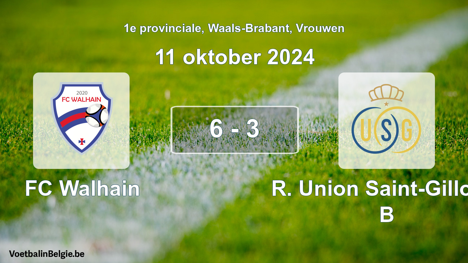 Gespeelde wedstrijd vrouwenvoetbal: FC Walhain - R. Union Saint-Gilloise B 6 - 3 (11 oktober 2024)