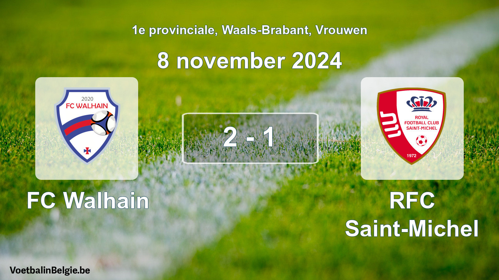 Gespeelde wedstrijd vrouwenvoetbal: FC Walhain - RFC Saint-Michel 2 - 1 (8 november 2024)