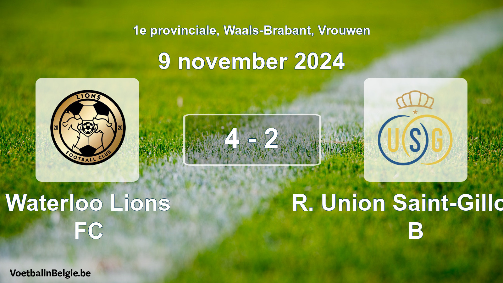 Played match women football: Waterloo Lions FC - R. Union Saint-Gilloise B 4 - 2 (9 November 2024)