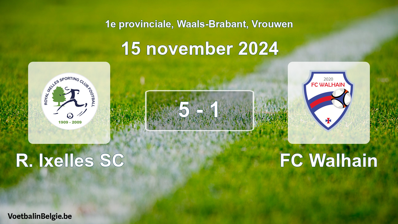 Gespeelde wedstrijd vrouwenvoetbal: R. Ixelles SC - FC Walhain 5 - 1 (15 november 2024)
