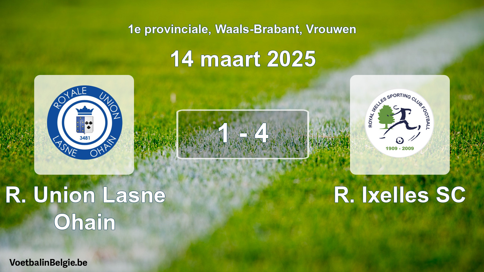 Gespeelde wedstrijd vrouwenvoetbal: R. Union Lasne Ohain - R. Ixelles SC 1 - 4 (14 maart 2025)