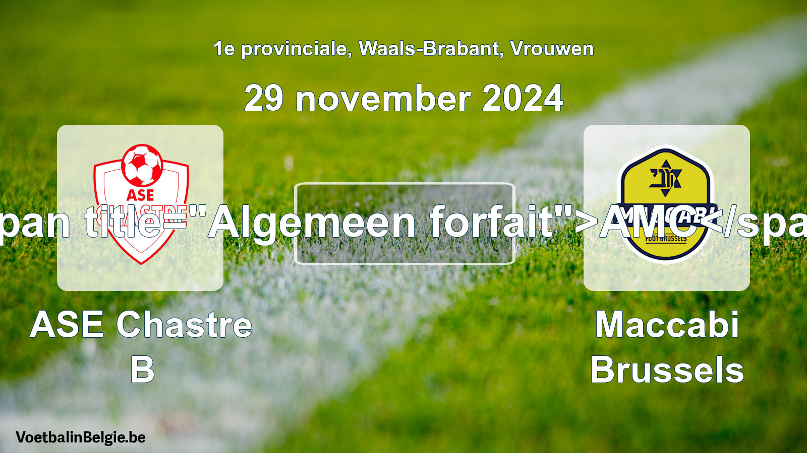 Allgemeines Forfait: ASE Chastre B - Maccabi Brussels (29 November 2024)