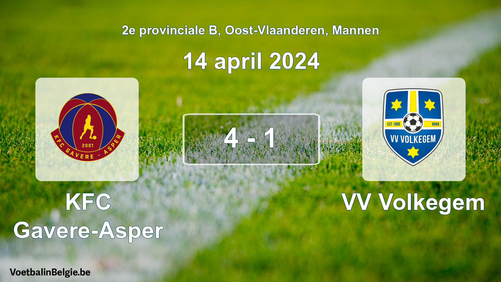 Gespeelde wedstrijd mannenvoetbal: KFC Gavere-Asper - VV Volkegem 4 - 1 (14 april 2024)