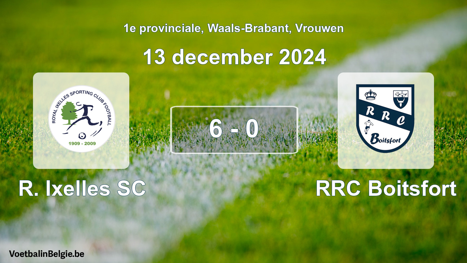 Gespeelde wedstrijd vrouwenvoetbal: R. Ixelles SC - RRC Boitsfort 6 - 0 (13 december 2024)