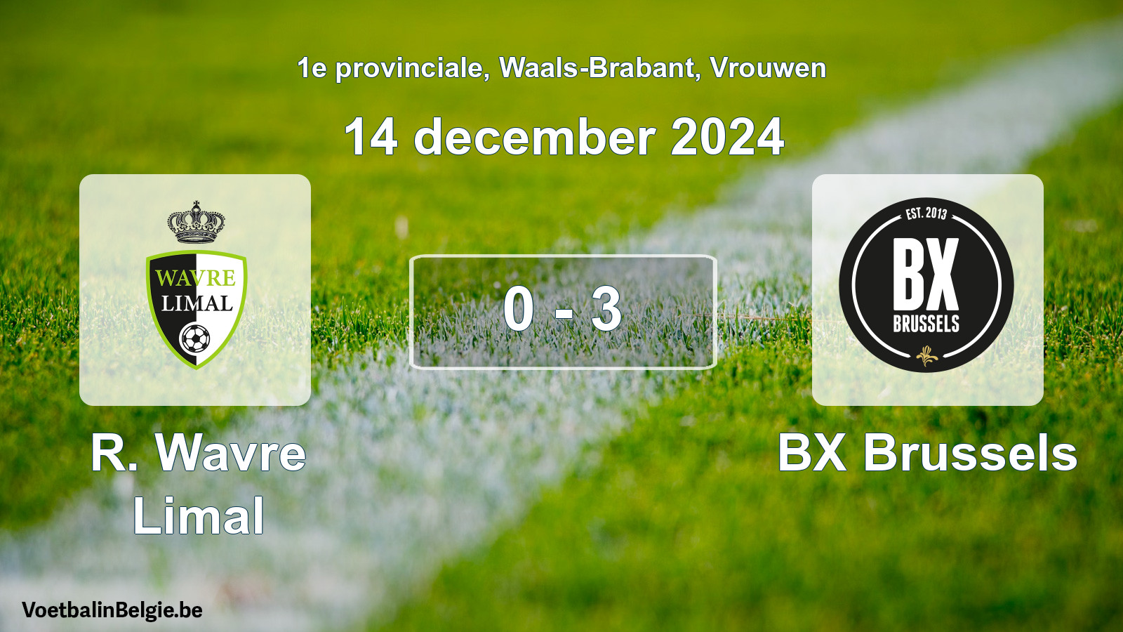 Gespeelde wedstrijd vrouwenvoetbal: R. Wavre Limal - BX Brussels 0 - 3 (14 december 2024)