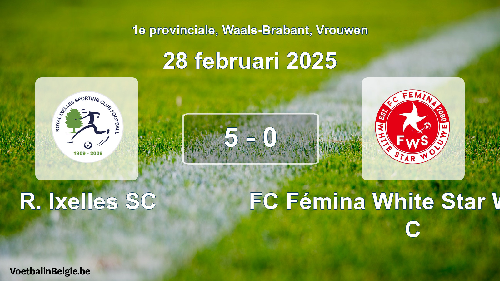 Gespeelde wedstrijd vrouwenvoetbal: R. Ixelles SC - FC Fémina White Star Woluwe C 5 - 0 (28 februari 2025)