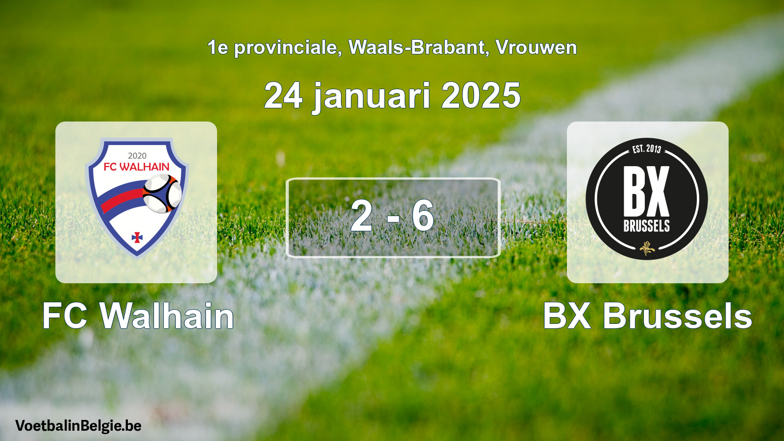 Gespeelde wedstrijd vrouwenvoetbal: FC Walhain - BX Brussels 2 - 6 (24 januari 2025)
