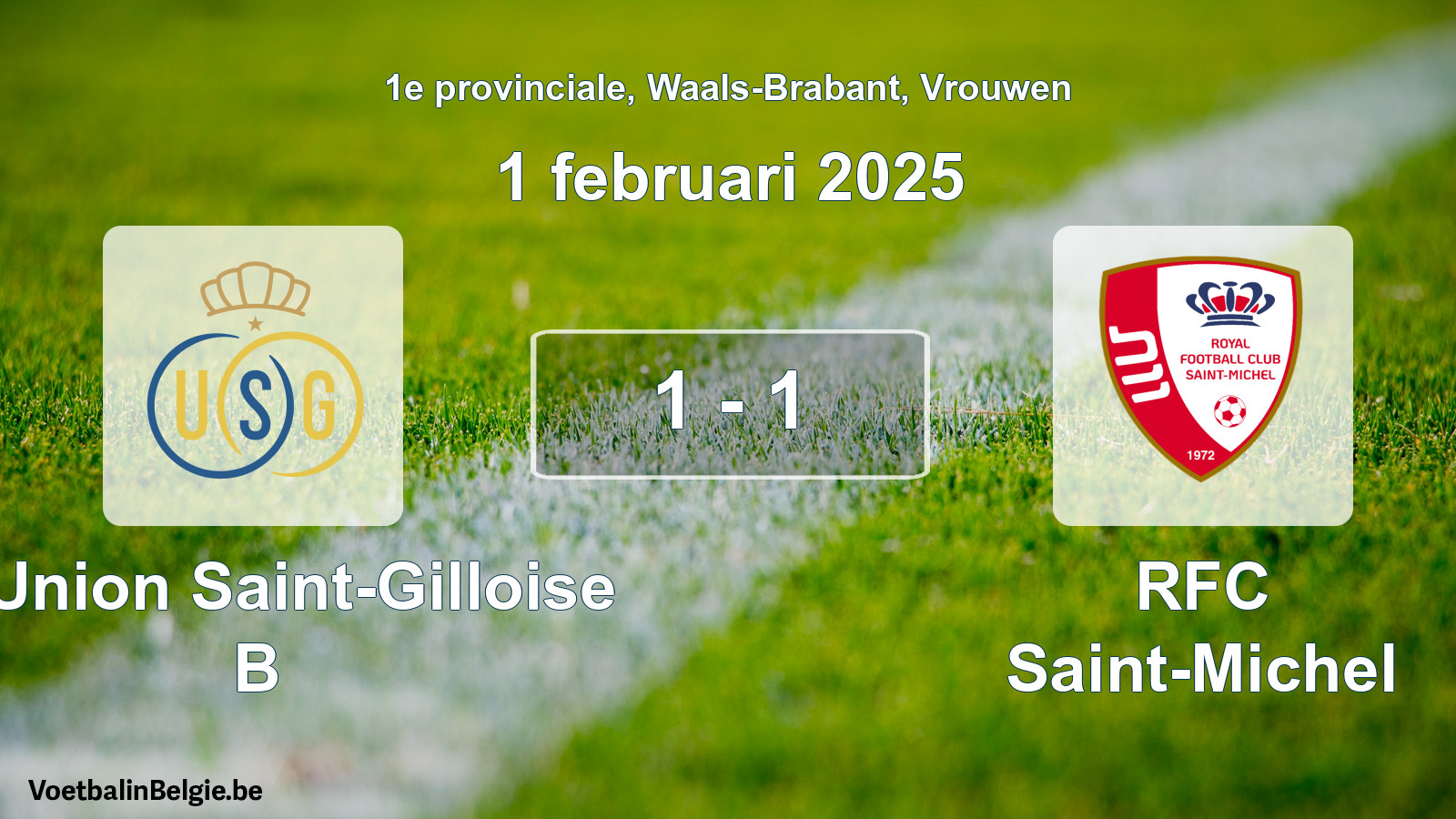 Gespeelde wedstrijd vrouwenvoetbal: R. Union Saint-Gilloise B - RFC Saint-Michel 1 - 1 (1 februari 2025)