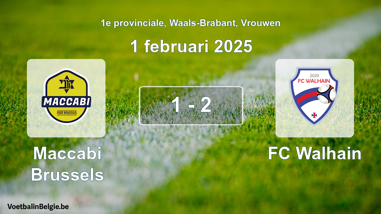 Gespeelde wedstrijd vrouwenvoetbal: Maccabi Brussels - FC Walhain 1 - 2 (1 februari 2025)