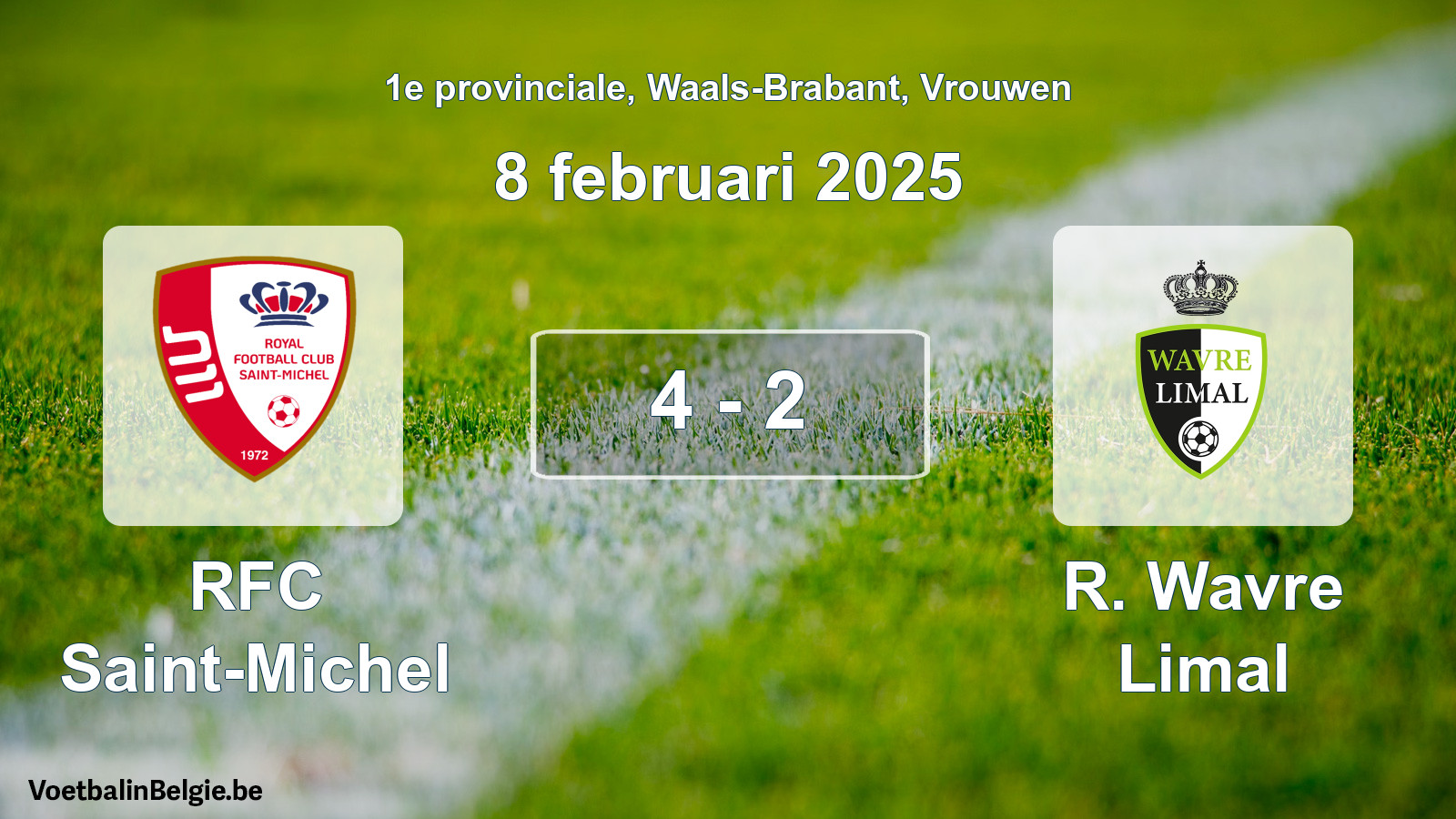 Gespeelde wedstrijd vrouwenvoetbal: RFC Saint-Michel - R. Wavre Limal 4 - 2 (8 februari 2025)