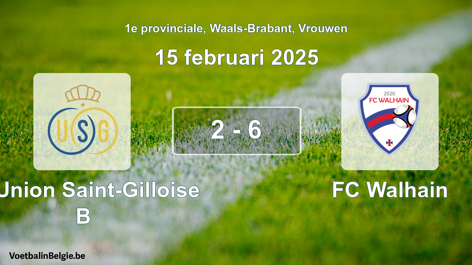 Gespeelde wedstrijd vrouwenvoetbal: R. Union Saint-Gilloise B - FC Walhain 2 - 6 (15 februari 2025)
