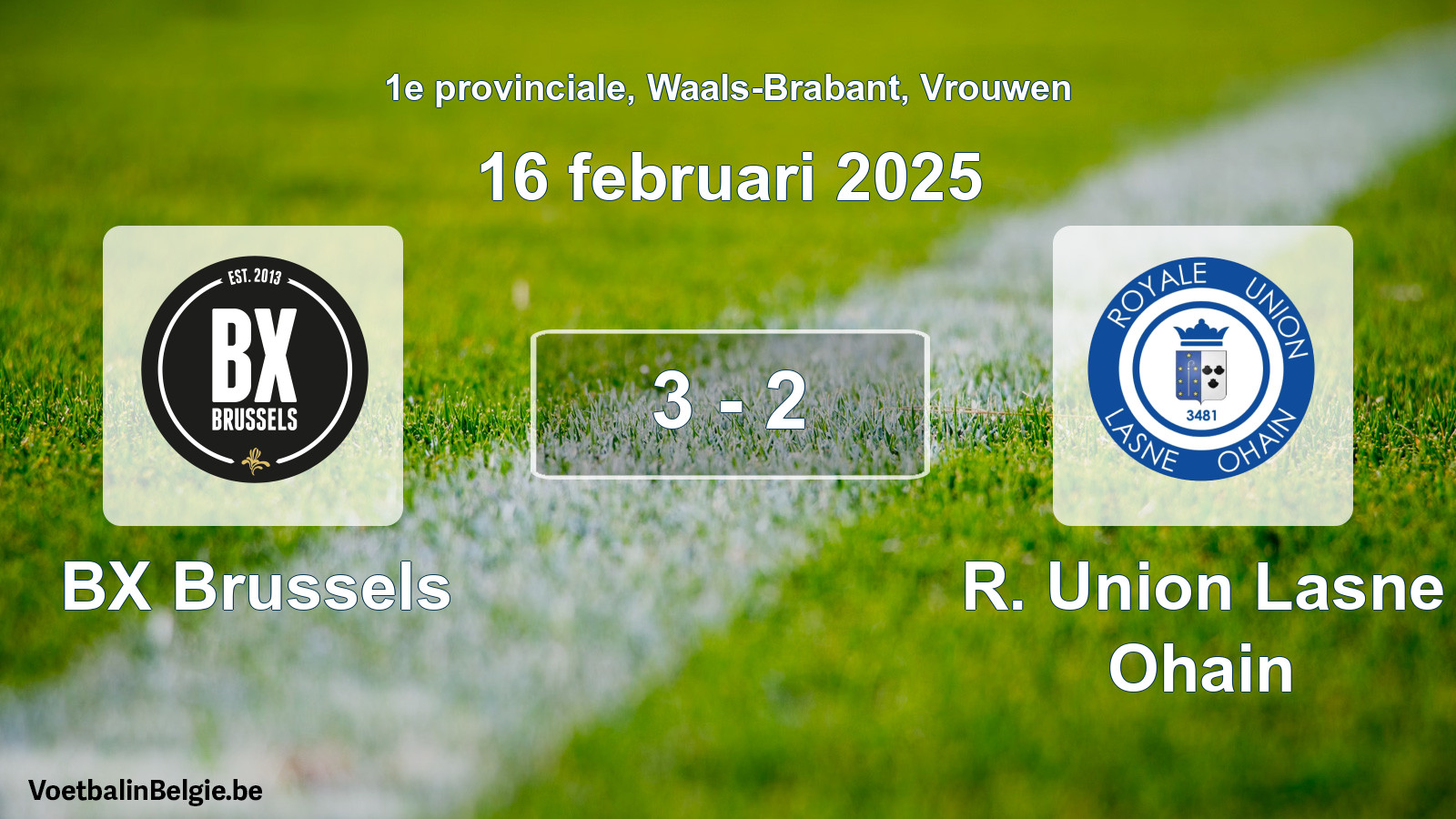 Gespeelde wedstrijd vrouwenvoetbal: BX Brussels - R. Union Lasne Ohain 3 - 2 (16 februari 2025)