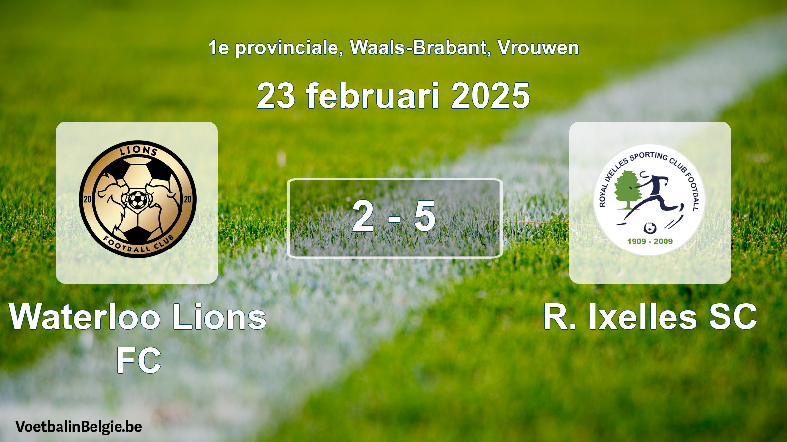 Gespeelde wedstrijd vrouwenvoetbal: Waterloo Lions FC - R. Ixelles SC 2 - 5 (23 februari 2025)
