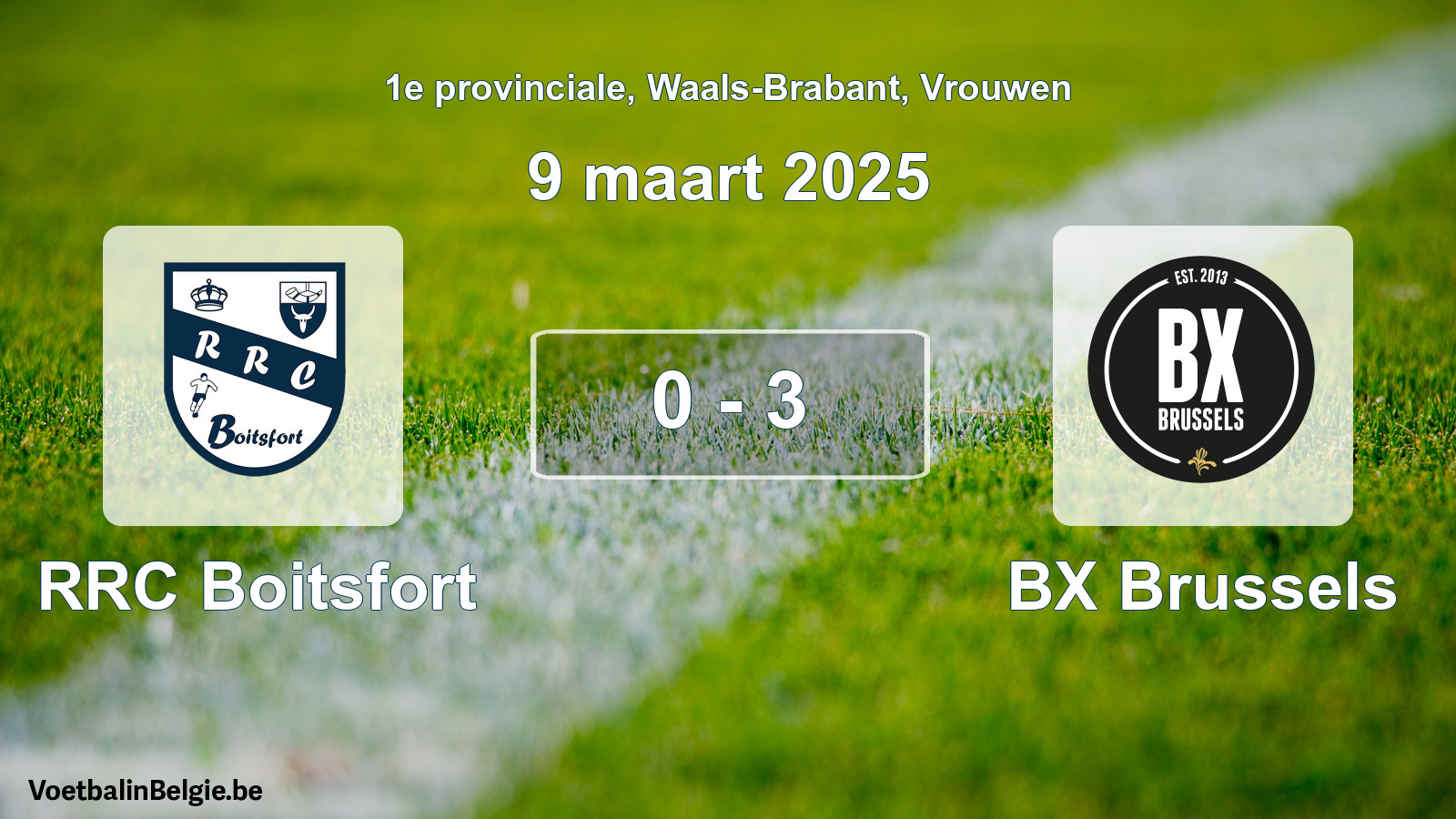 Gespeelde wedstrijd vrouwenvoetbal: RRC Boitsfort - BX Brussels 0 - 3 (9 maart 2025)