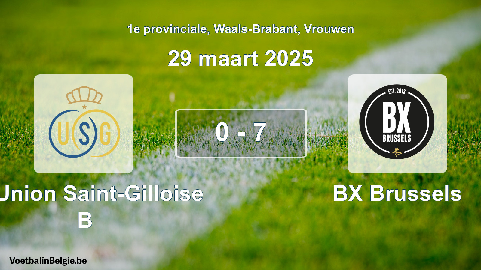 Gespeelde wedstrijd vrouwenvoetbal: R. Union Saint-Gilloise B - BX Brussels 0 - 7 (29 maart 2025)