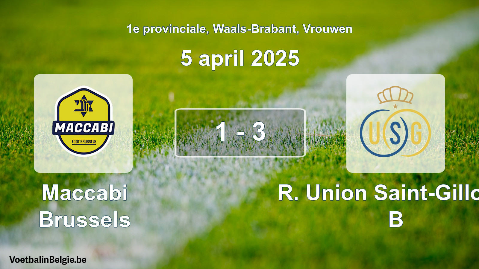 Played match women football: Maccabi Brussels - R. Union Saint-Gilloise B 1 - 3 (5 April 2025)