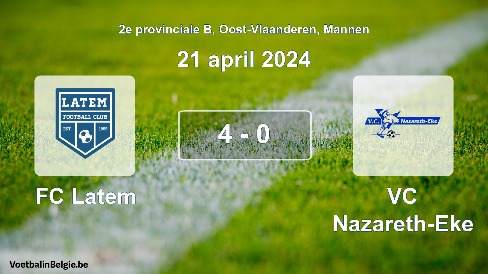 Gespeelde wedstrijd mannenvoetbal: FC Latem - VC Nazareth-Eke 4 - 0 (21 april 2024)
